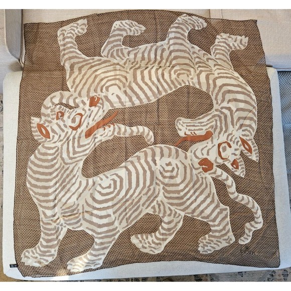 Escada Accessories - ESCADA 100% Silk Scarf Tiger Animal Print Made in Italy Brown 33 inch Square